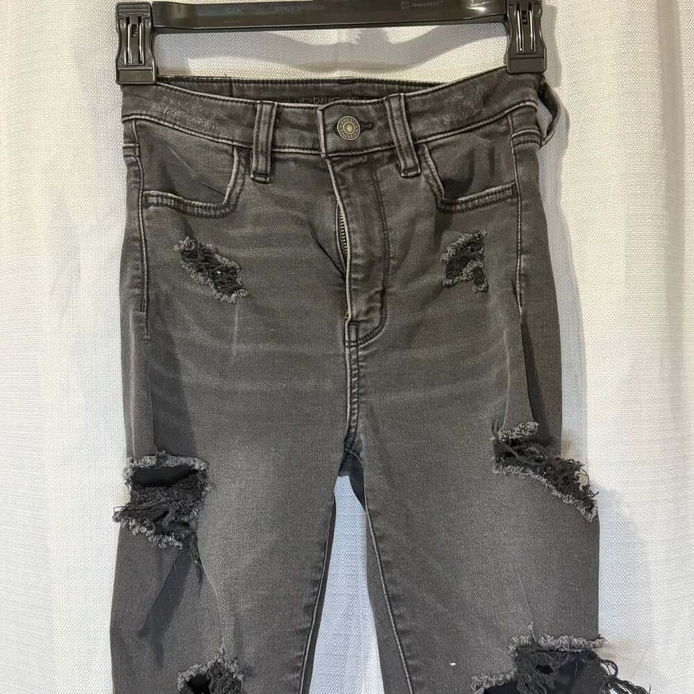 American Eagle Super Stretch Jegging Distressed Black Denim Jeans